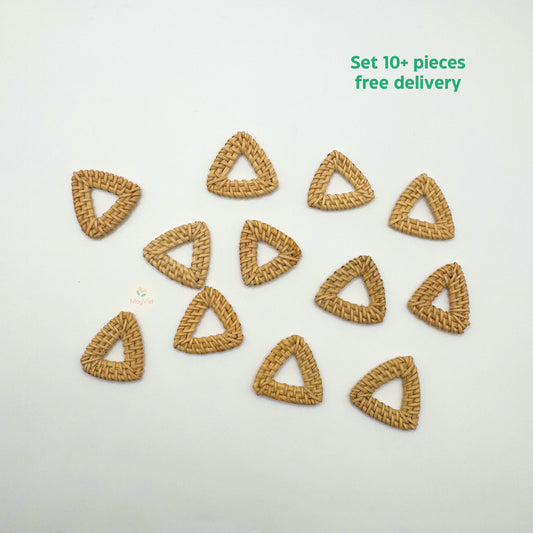 10+ pcs Handwoven Natural Rattan Charms For Earrings Pendant, Boho Jewelry Making Brown Triangle Shape
